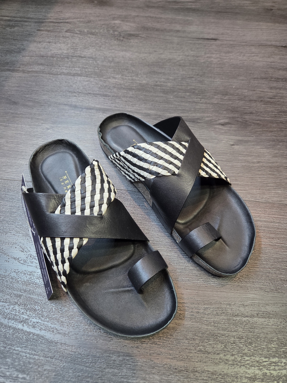 New Men Black Woven Strap Slide Sandals